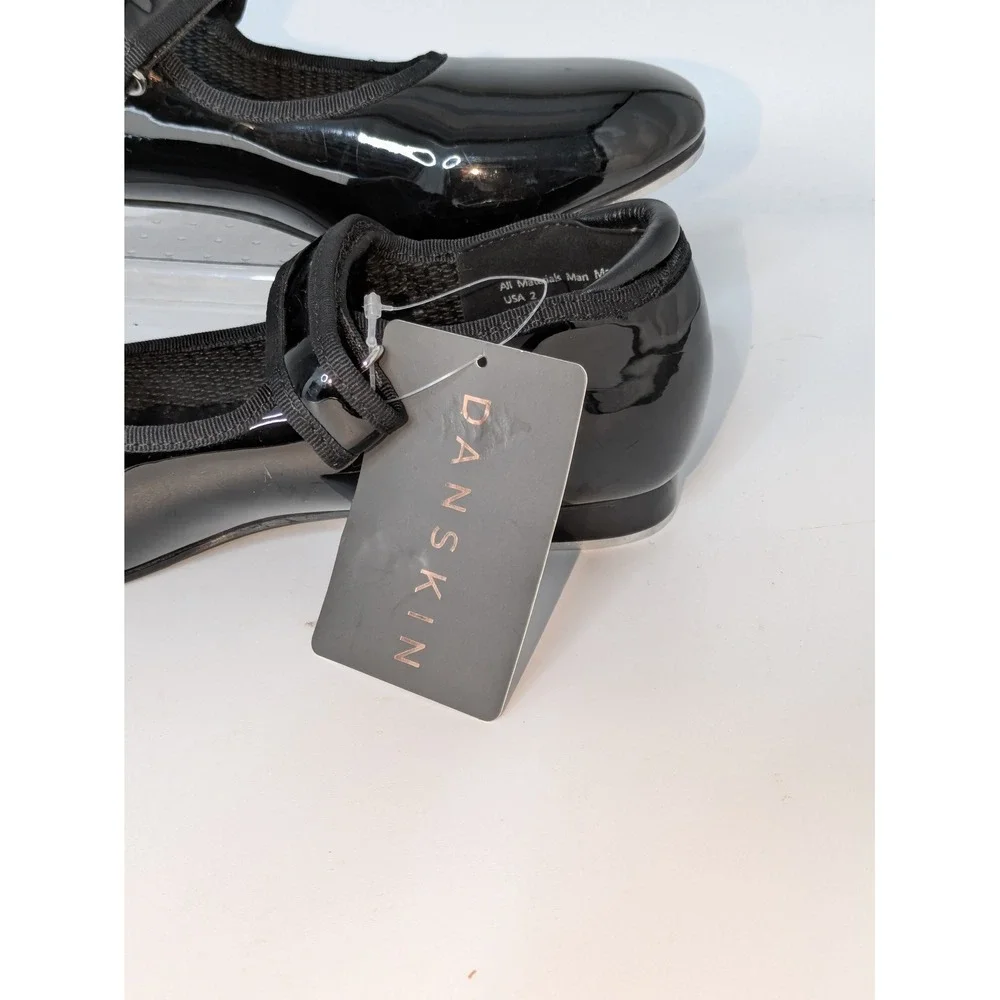 Danskin Tap Shoes Kids Size 2 Black Patent Mary Jane Dance Shoes NWT